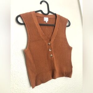 Francesca’s Blue Rain Burnt Orange Ribbed Button-Front Knit Vest